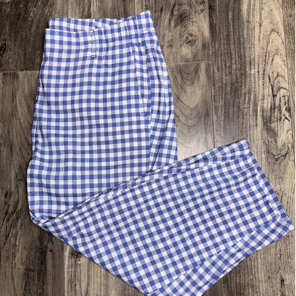 NWOT J Jill Blue White Gingham Linen Stretch Petite XL Pants Checkered Trousers - Picture 9 of 11